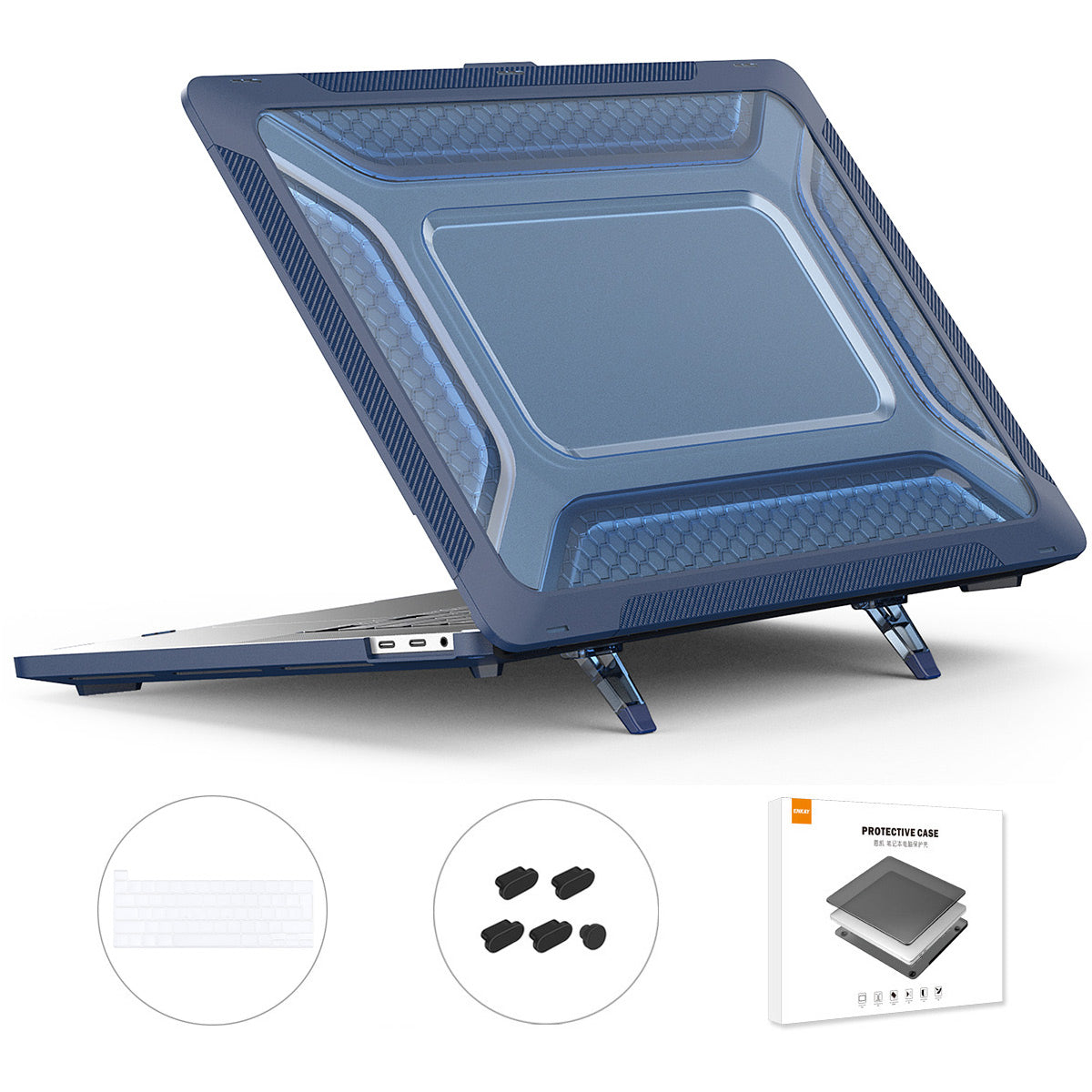 for MacBook Pro 16 inch (2019) A2141 (EU Version) Hard PC Shock-Absorbing Cover Kickstand Protective Laptop Case Shell with TPU Keyboard Film + Anti-Dust Plugs - Blue for MacBook Pro 16 inch (2019) A2141 (EU Version) Hard PC Shock-Absorbing Cover Kickstand Protective Laptop Case Shell with TPU Keyboard Film + Anti-Dust Plugs - Blue